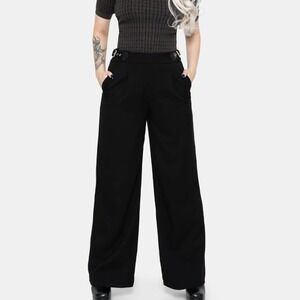 NWT Disturbia Nightingale Buckle Black Solid Wide Trousers Women's US Size 12